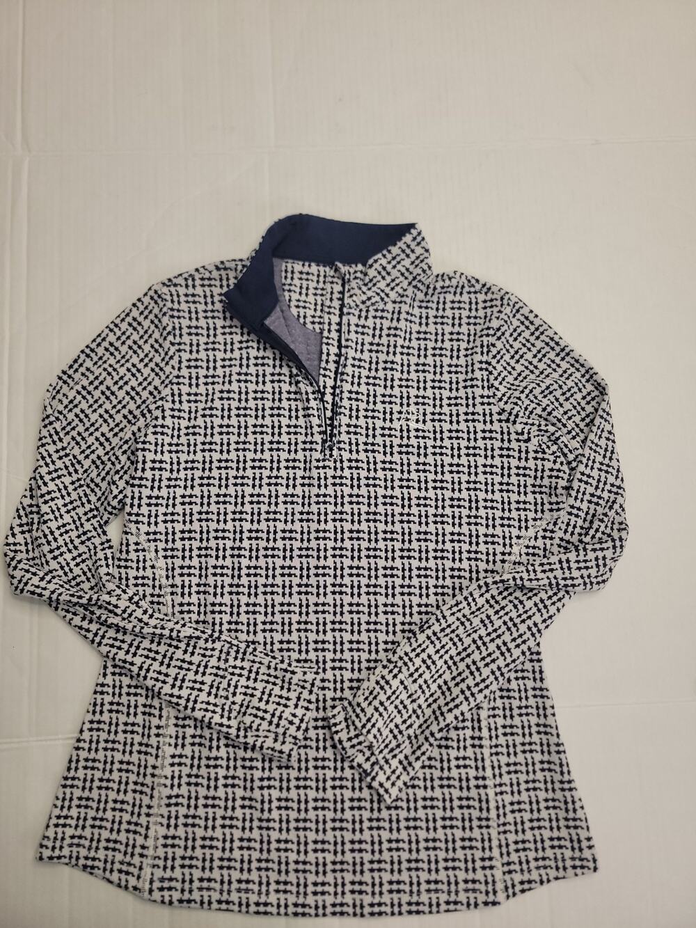 Rhoback Women's Performance Q-Zip Pullover Size M Blue White Geometric Pattern